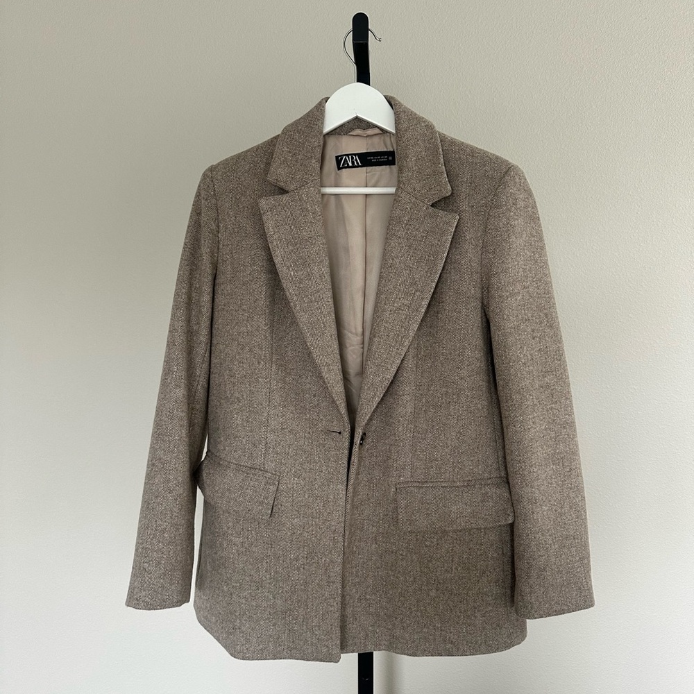 Zara Beige taupe Wool Blazer
